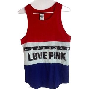 - Victoria’s Secret LOVE PINK Bling Flag Tank Top.